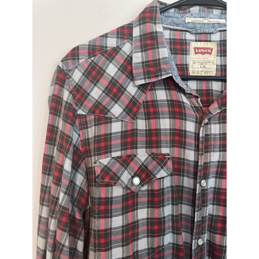 Levi's Men's Long Sleeve Western Cut Pearl Snap Plaid Shirt Lightweight LARGE - Picture 5 of 16